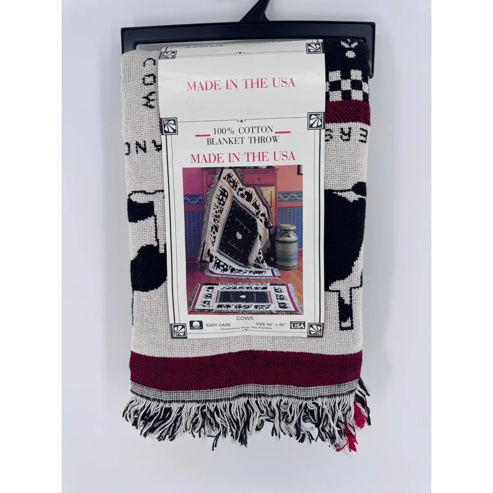 Vintage Heritage Blanket Throw Pat‎ Meyers Farmhouse Cow Heart Woven USA New