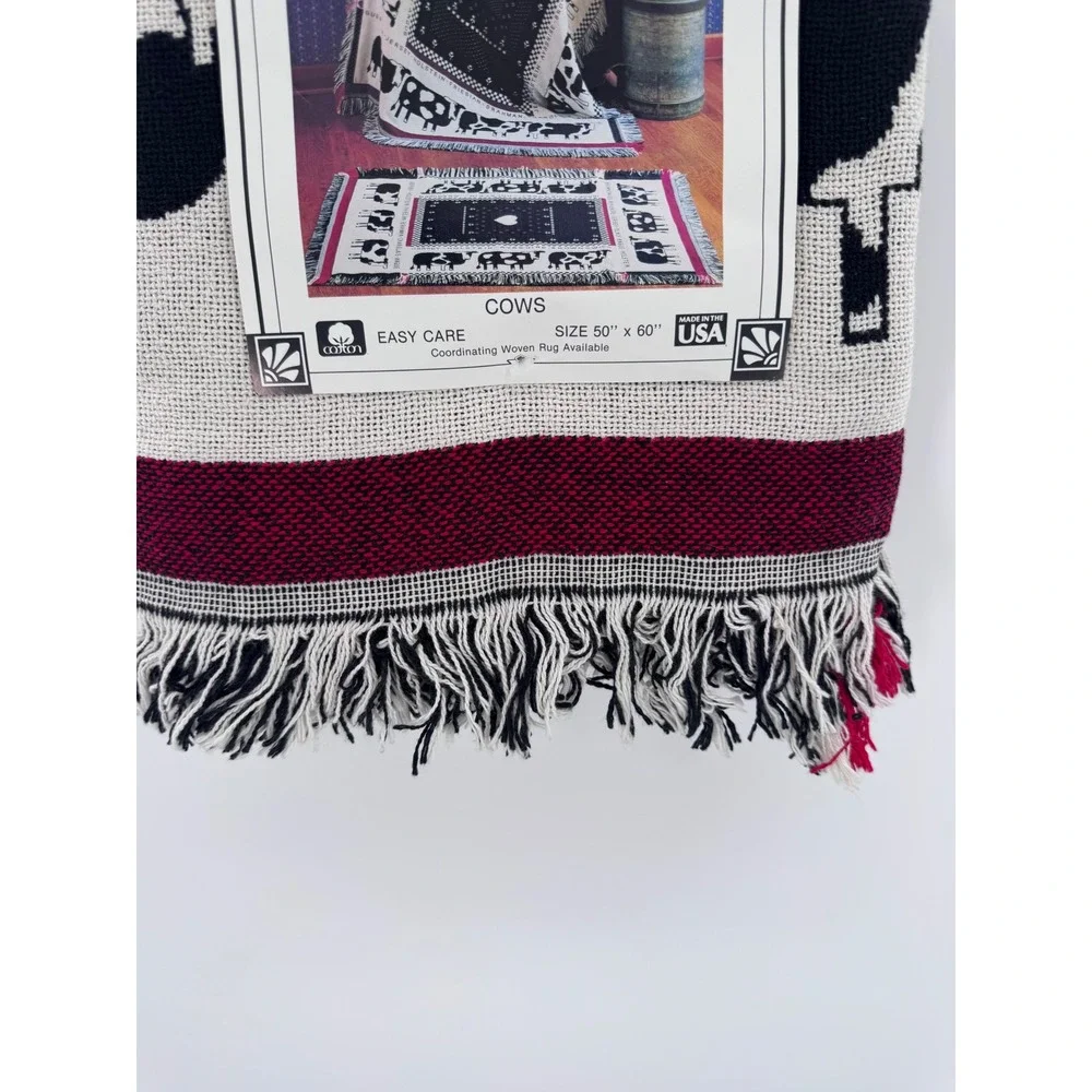 Vintage Heritage Blanket Throw Pat‎ Meyers Farmhouse Cow Heart Woven USA New