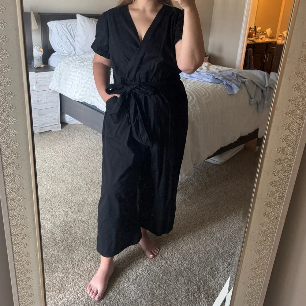 J. Crew Black Wrap Jumpsuit with Tie Waist