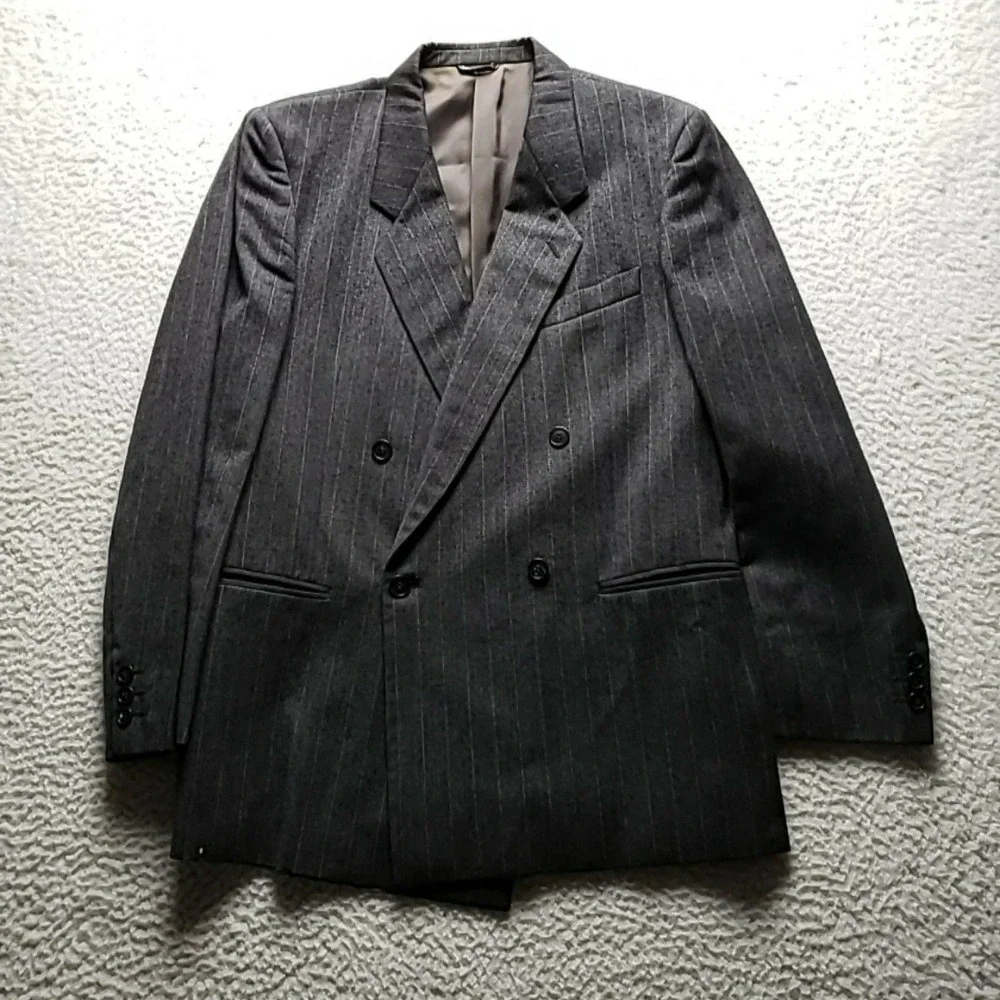 Lanerossi Suit Jacket Mens 42 Gray Pinstripe Wool Double Breasted Made In Italy