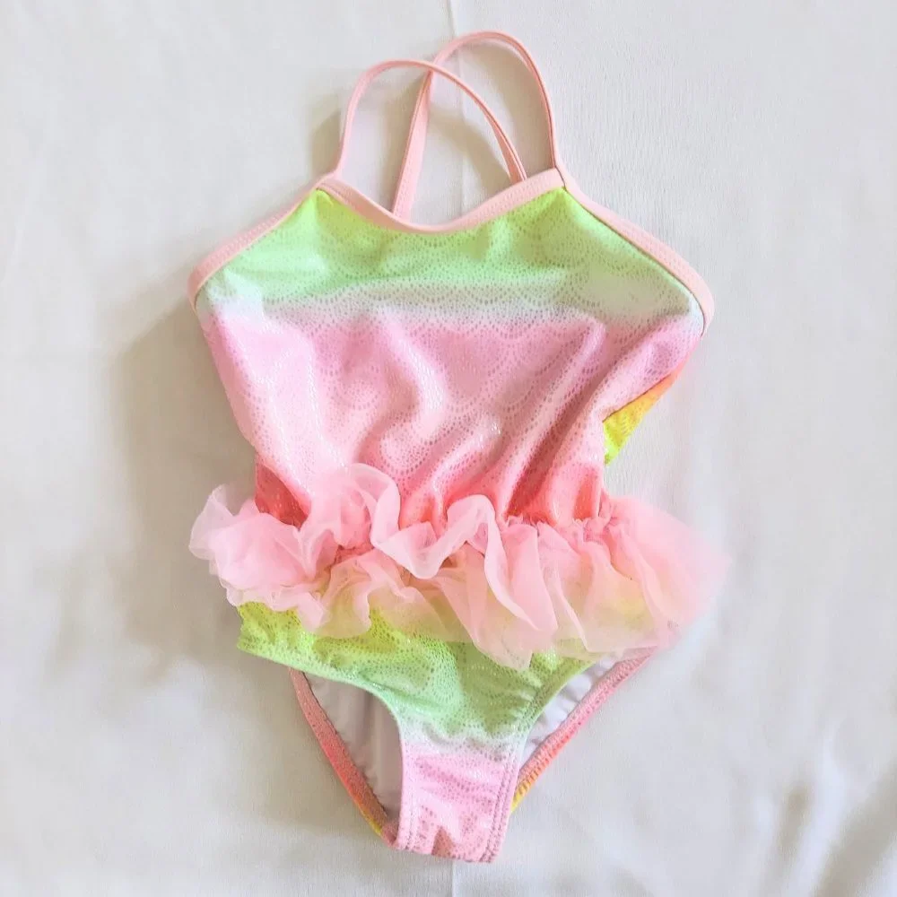 Wonder Nation Infant Girls Pink Green Gradient Tutu Swimsuit Swimwear Size 3T