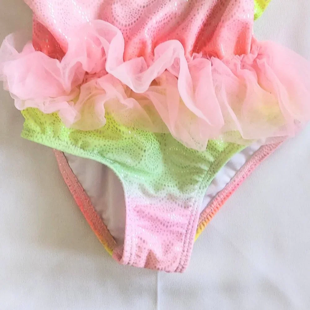 Wonder Nation Infant Girls Pink Green Gradient Tutu Swimsuit Swimwear Size 3T