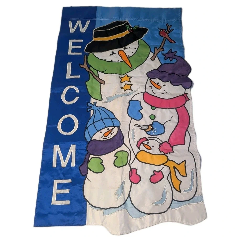 Vintage Y2K Christmas Snowman Family Outdoor Garden Flag 26