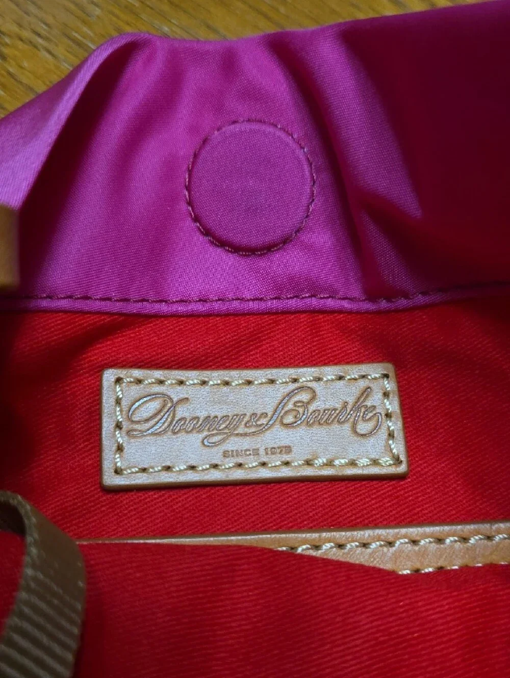 Dooney & Bourke Fuchsia Nylon Crossbody with Tan Leather Strap