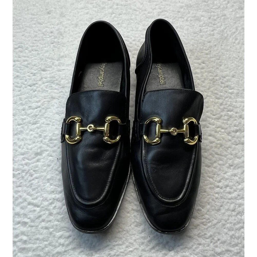 Jeffrey Campbell Loafers Womens 9.5 Black Leather Velviteen Gold Horsebit Shoes