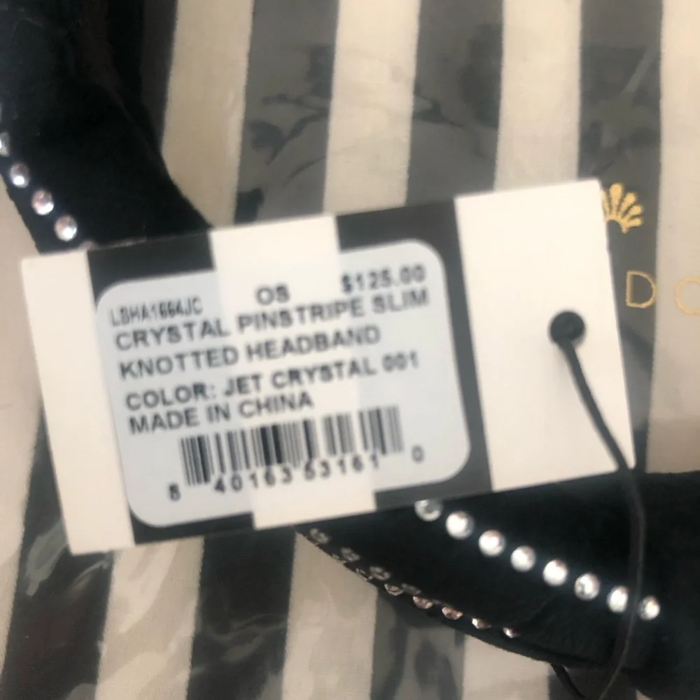 NWT $125 Lele Sadoughi Black Crystal Pinstripe Slim Knotted Headband!