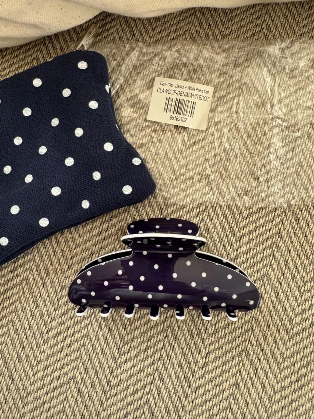 Parke Polka Dot Claw Clip Denim Blue with White Hair Accessories w bag