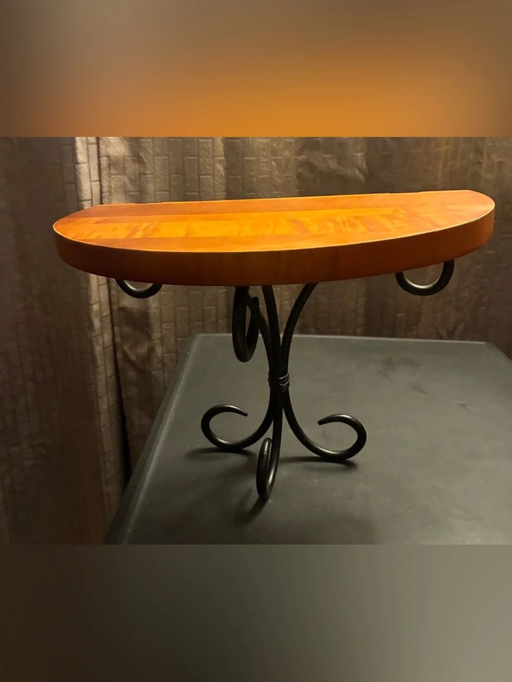 Wood and Iron Half-Moon Accent Table - Black Base, Cherry Top