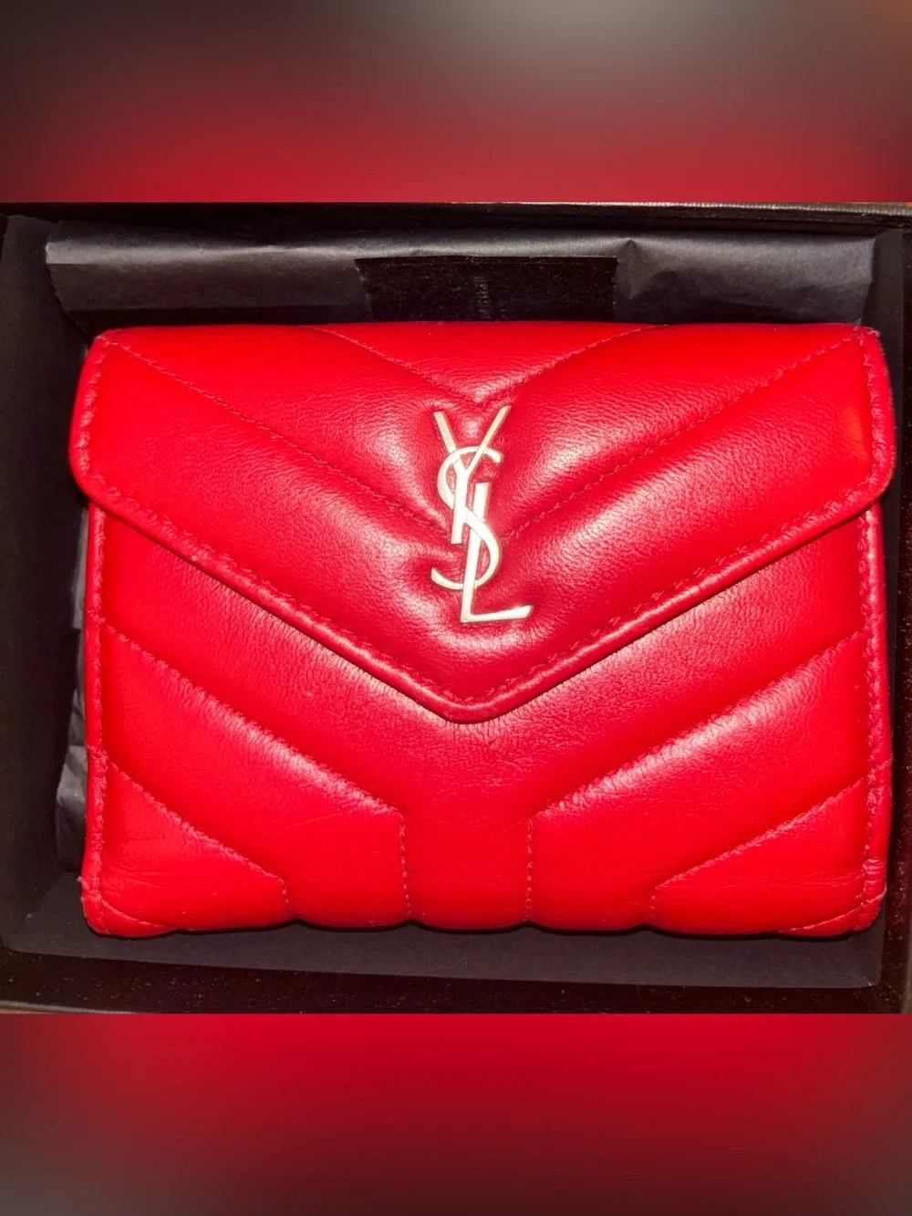 Saint Laurent Red Quilted Leather YSL Logo wallet