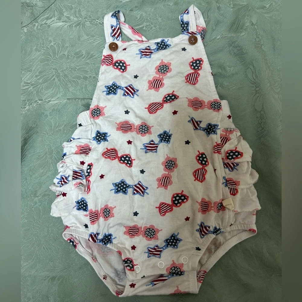 Milkberry Bubble romper  Baby Girl Patriotic Sunglasses Bamboo 4th Of July