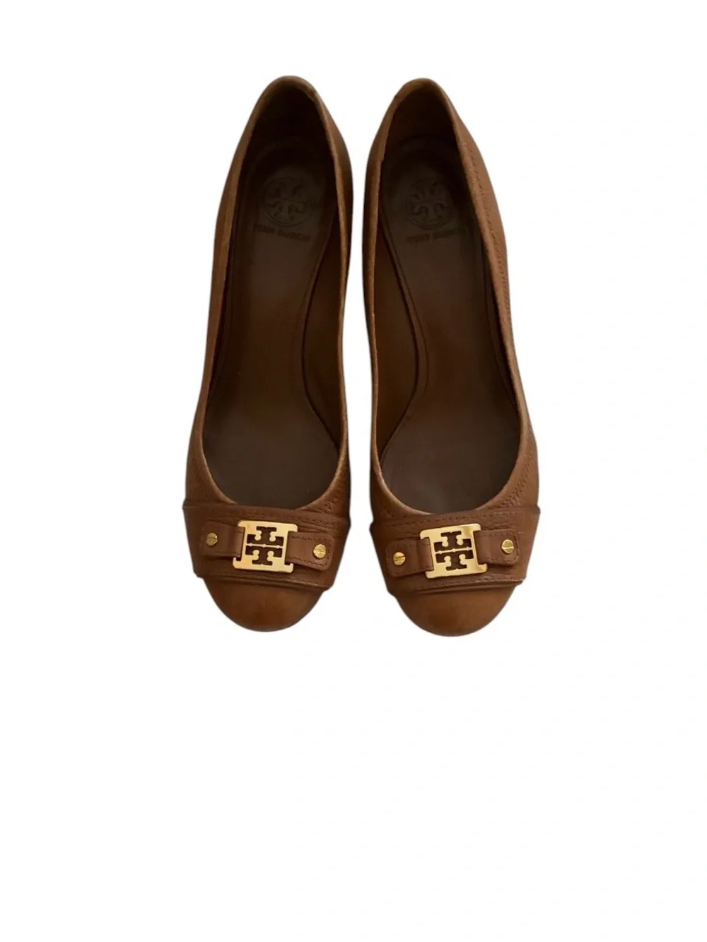 Tory Burch Ambrose leather wedge pumps in a brown‎ color Sz 11