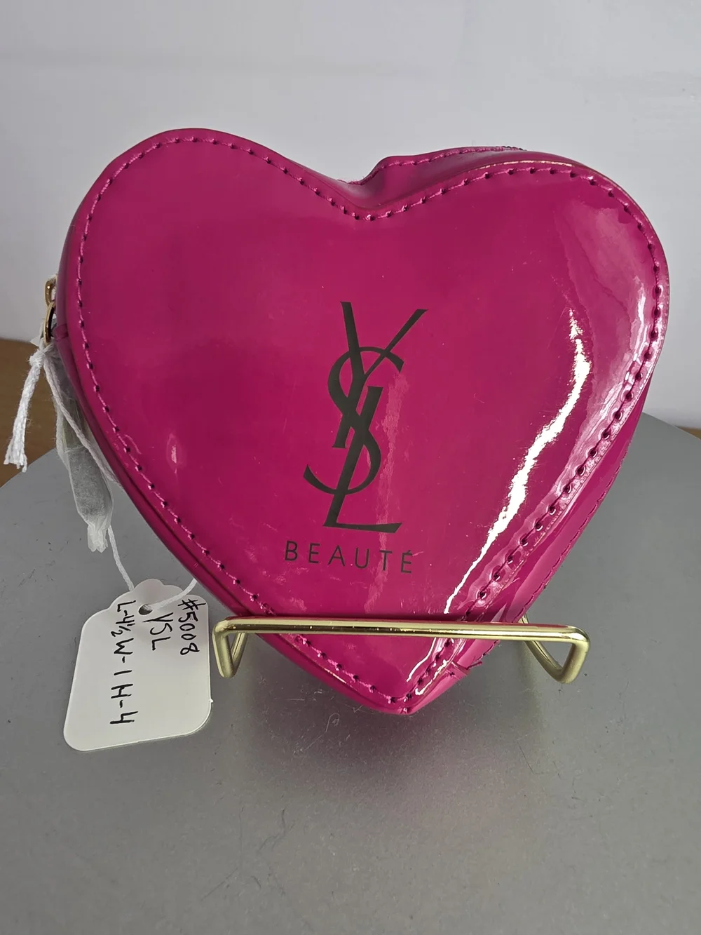 YSL Heart-Shaped Pink Patent Cosmetic Case