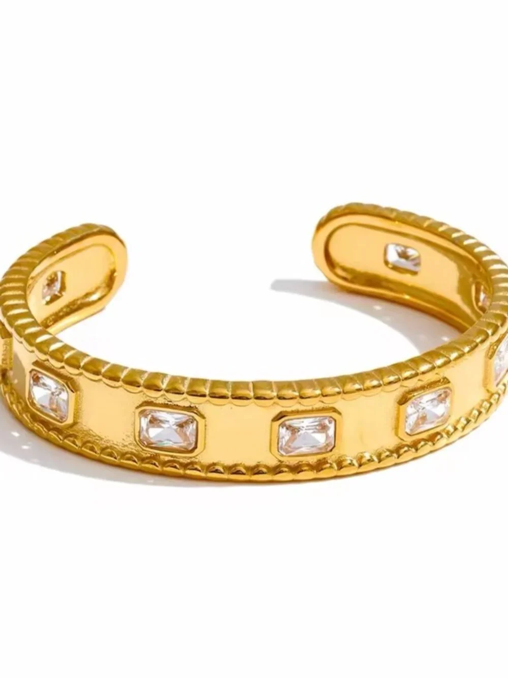 Gold and Silver color Crystal-Set Open Cuff Bracelets. Pair.