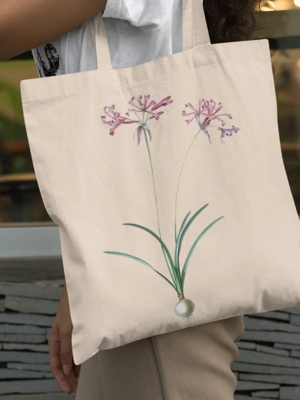 Guernsey Lily Vintage Floral Print Graphic Canvas Tote Bag