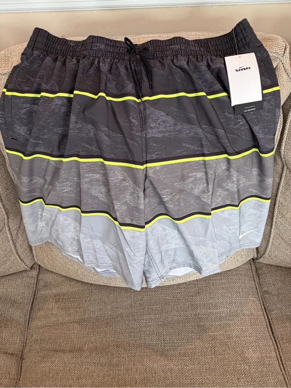 NWT - Nike Swim - Men's XXL - Bathing Suit Trunks - Black & Gray stripes