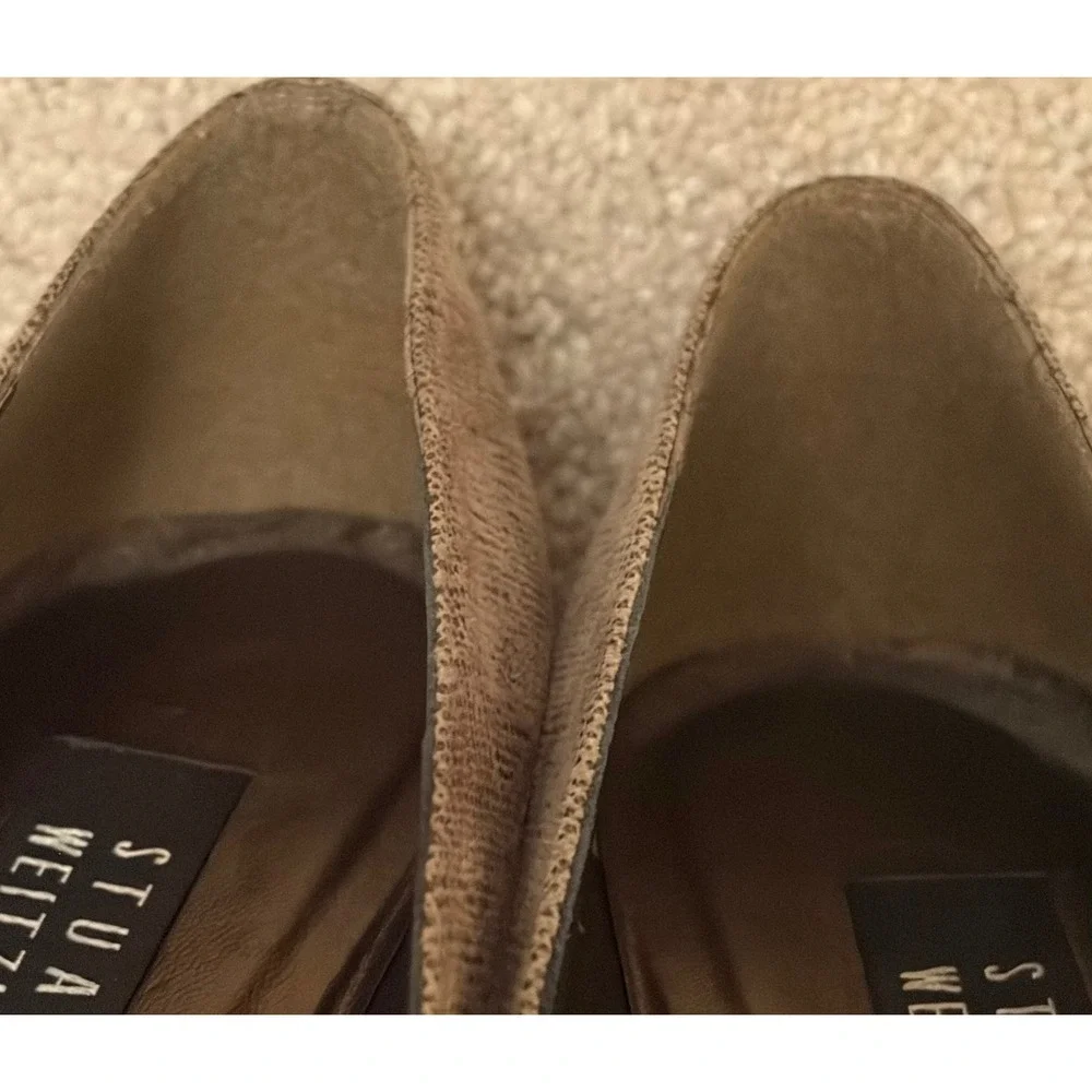 Stuart‎ Weitzman Taupe Metallic Textured Block Heel Pumps Square Toe 8.5 B