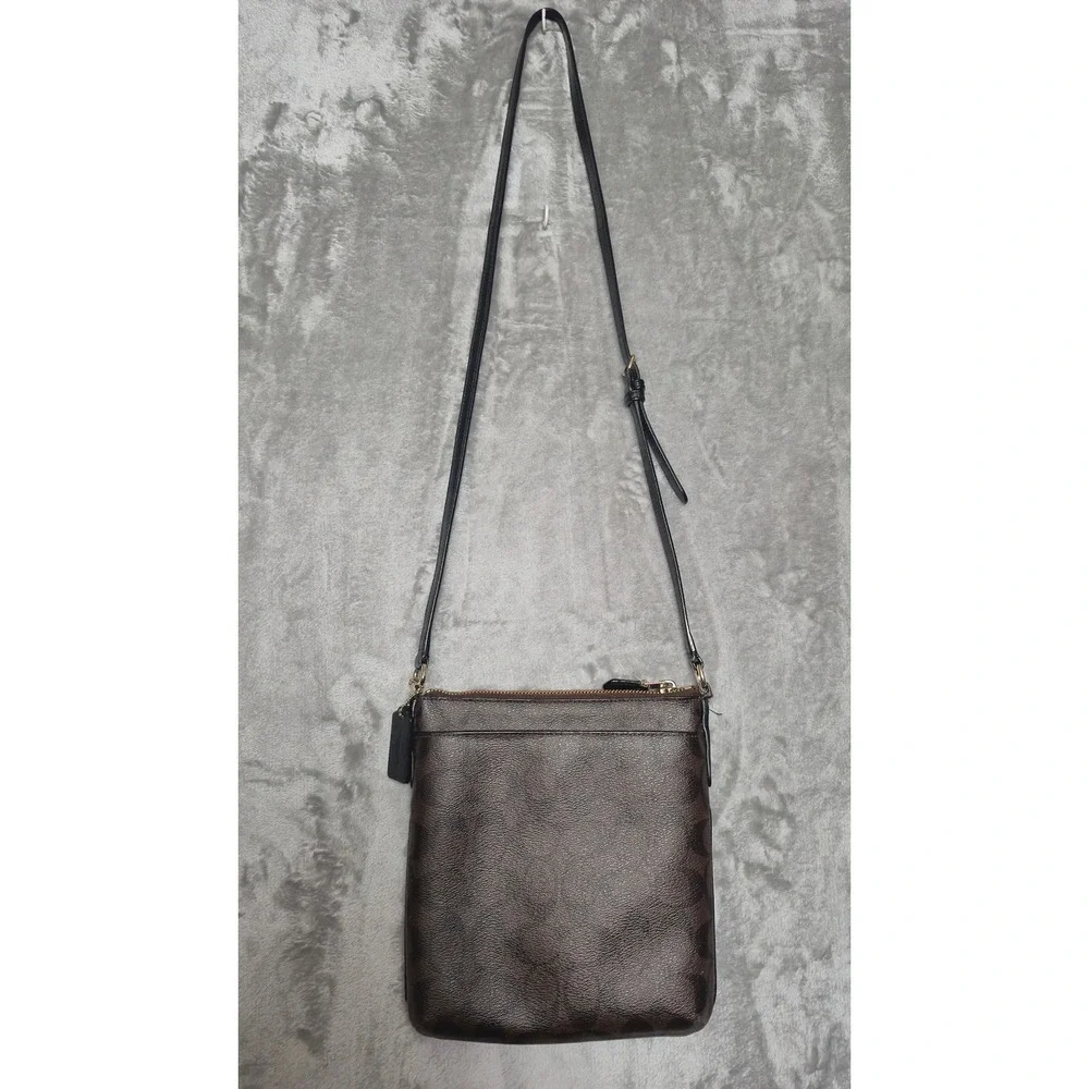 Coach North South Crossbody Bag Signature Canvas Brown Monogram 58330