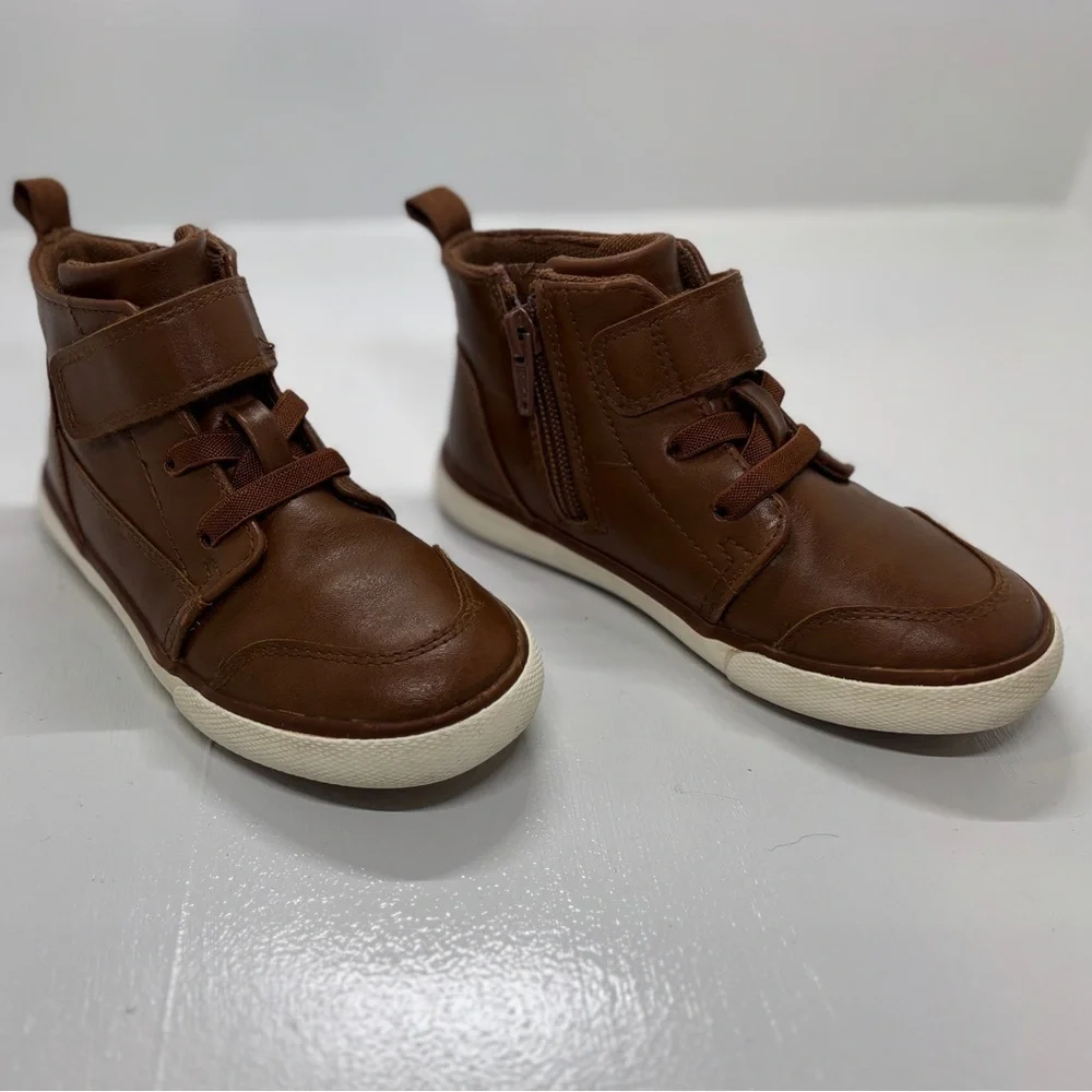 Wonder Nation Toddler Boys Brown High Top Sneakers Shoes Size 10 Casual Hook Loo