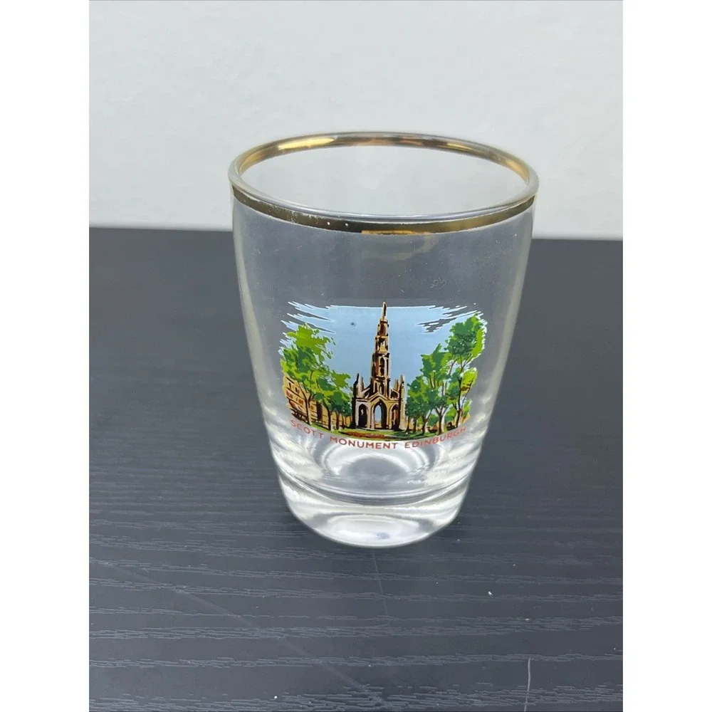 Scott Monument Edinburgh‎ Gold Rim Shot Glass Vintage Scotland Souvenir