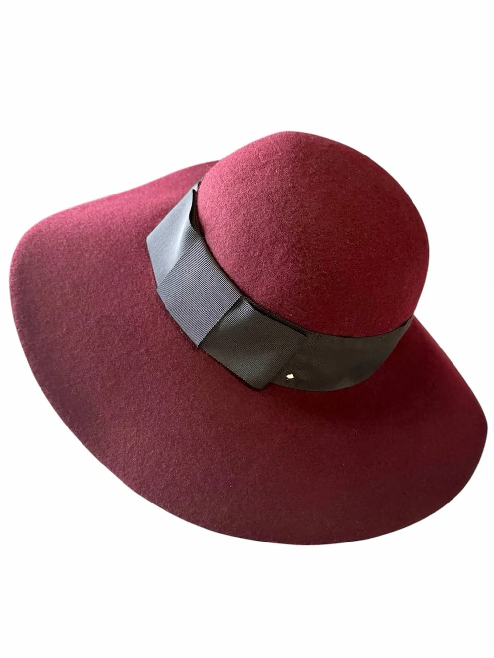 kate spade Wool Wide Rim Hat Burgundy with Black Grosgrain Ribbon Band KS1001033