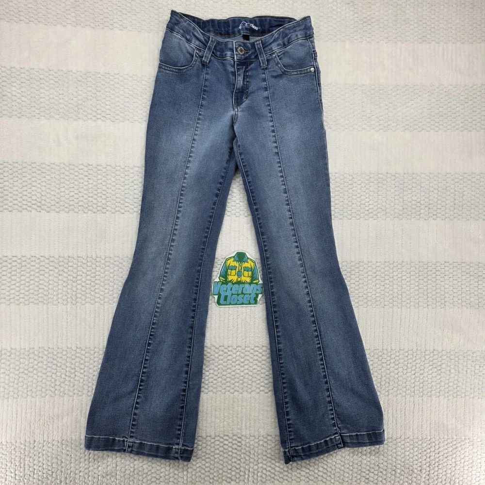 Art Class Girls Flare Jeans Blue Denim Mid Rise Size 14 Adjustable Waist Stretch