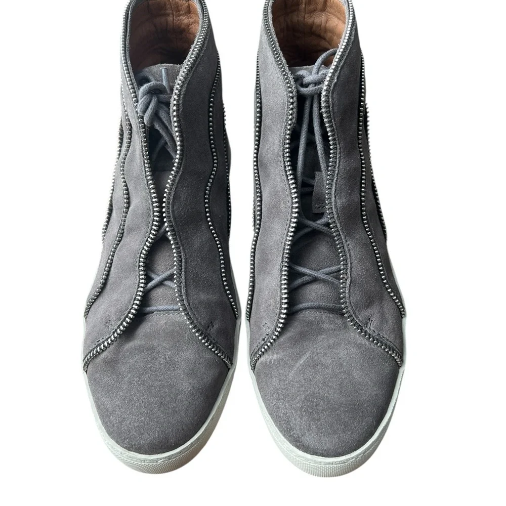 Frye Gray Suede High Top Sneakers Leather Side Zip‎ Casual Womens 7
