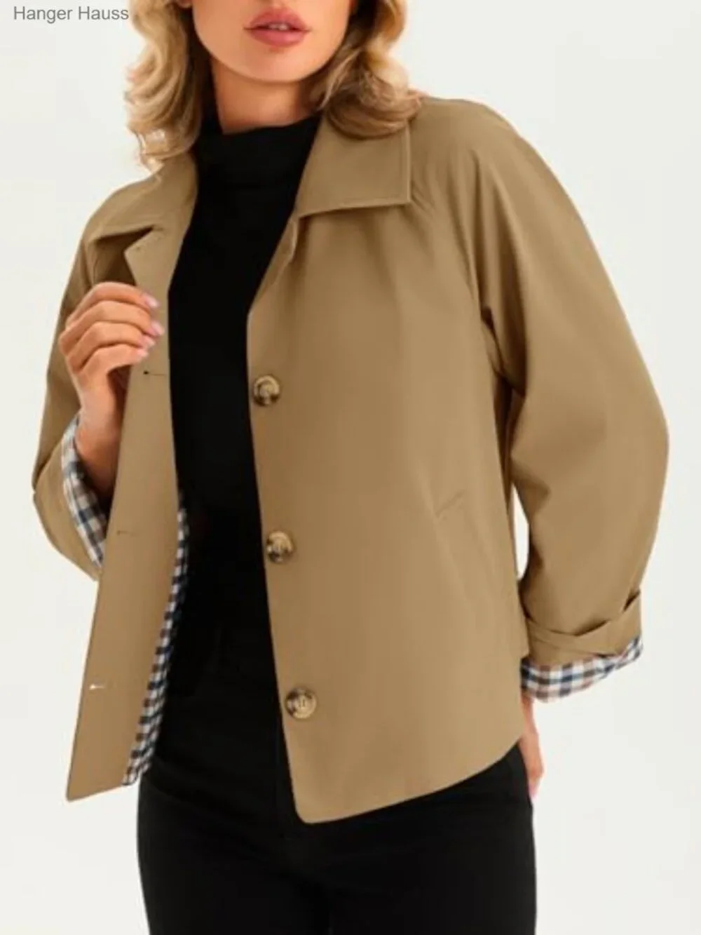 Cropped Trench Coat Lightweight Single Breasted Jacket Women Lapel Collar Long