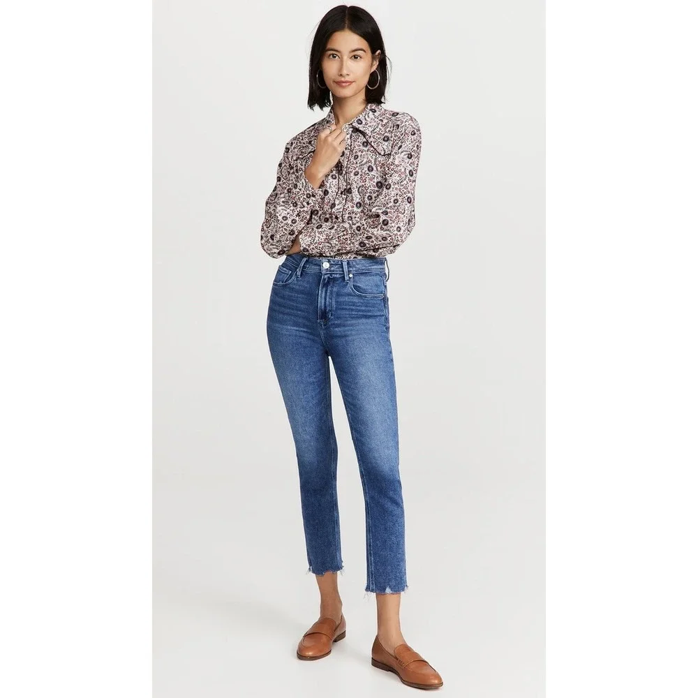 PAIGE Sarah Slim‎ Crop Jeans Size 26 Skysong with Distressed Hem Skinny Straight