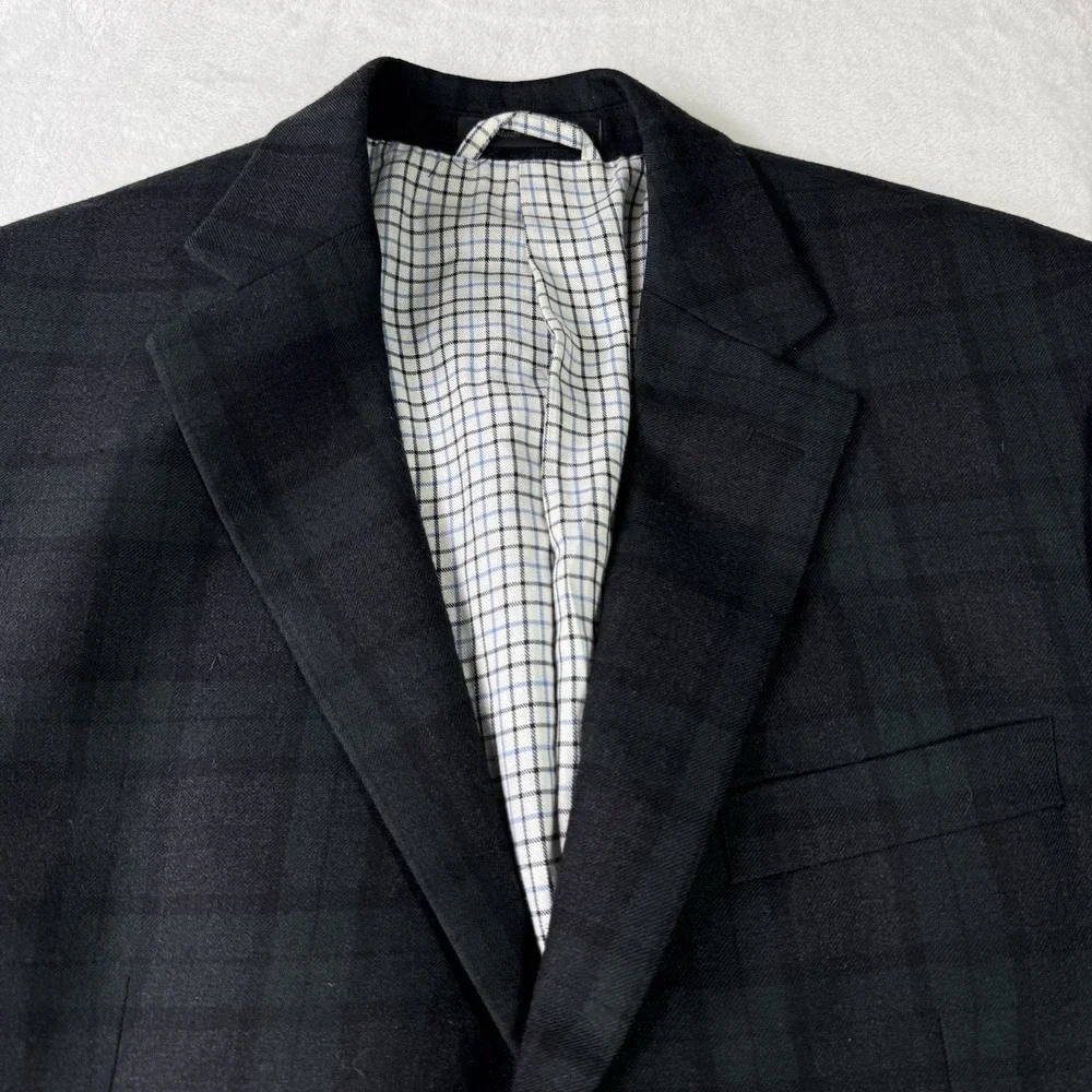 Lauren Ralph Lauren Blazer Mens 40L Blue Green Plaid Wool Sport Coat Glen Check‎
