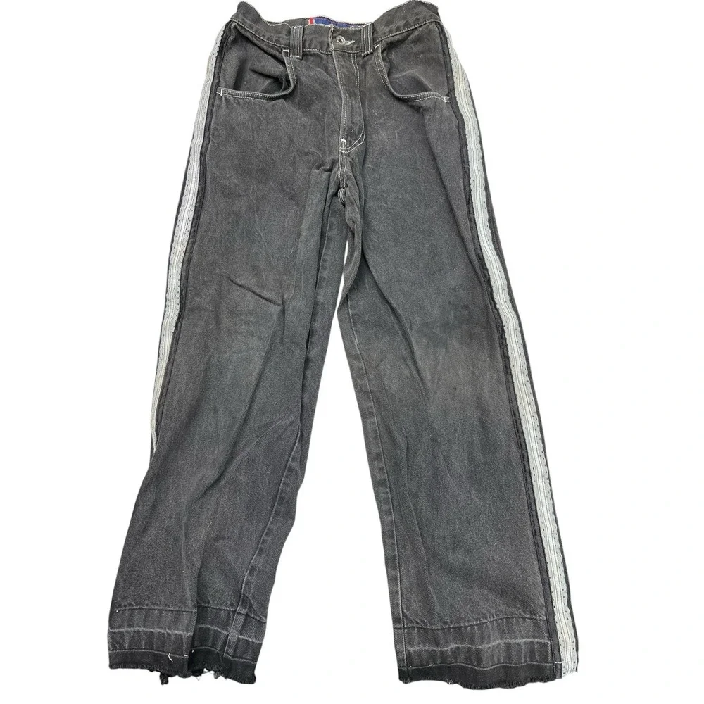 Vintage JNCO Tribal Crown Stripes Baggy Fit Black Jeans‎ Boys 14 Womens 26x26