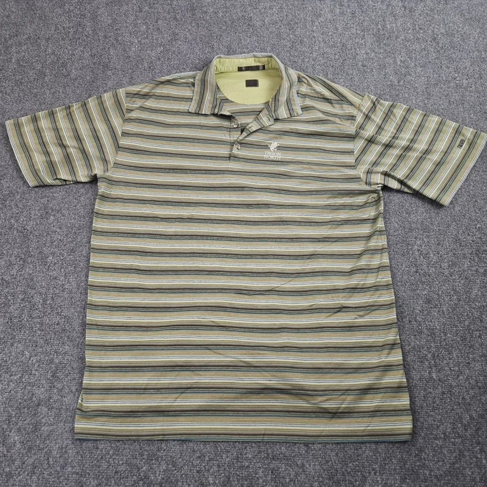 Tiger Woods Troon North Golf Club Polo Shirt XL Green Striped Performance Casual