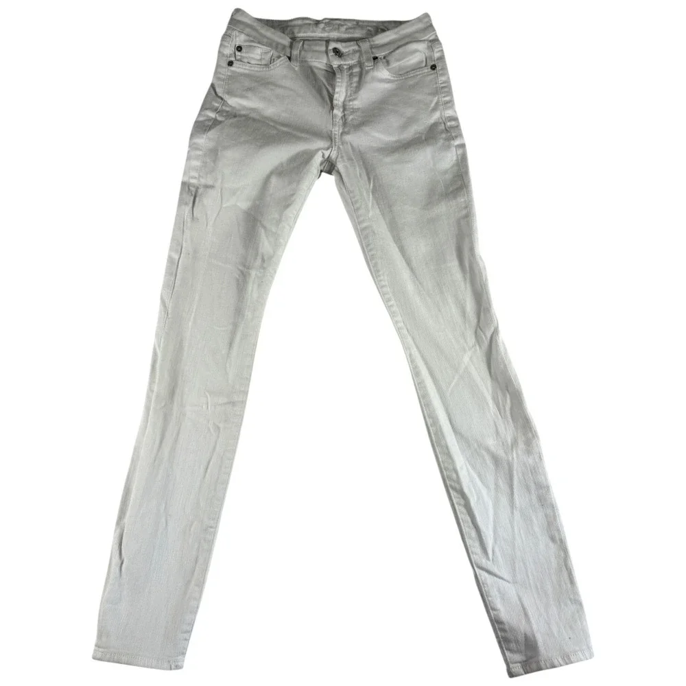 7 For All Mankind Ankle Skinny Jeans Womens 26 White Cotton Stretch Light Wash‎
