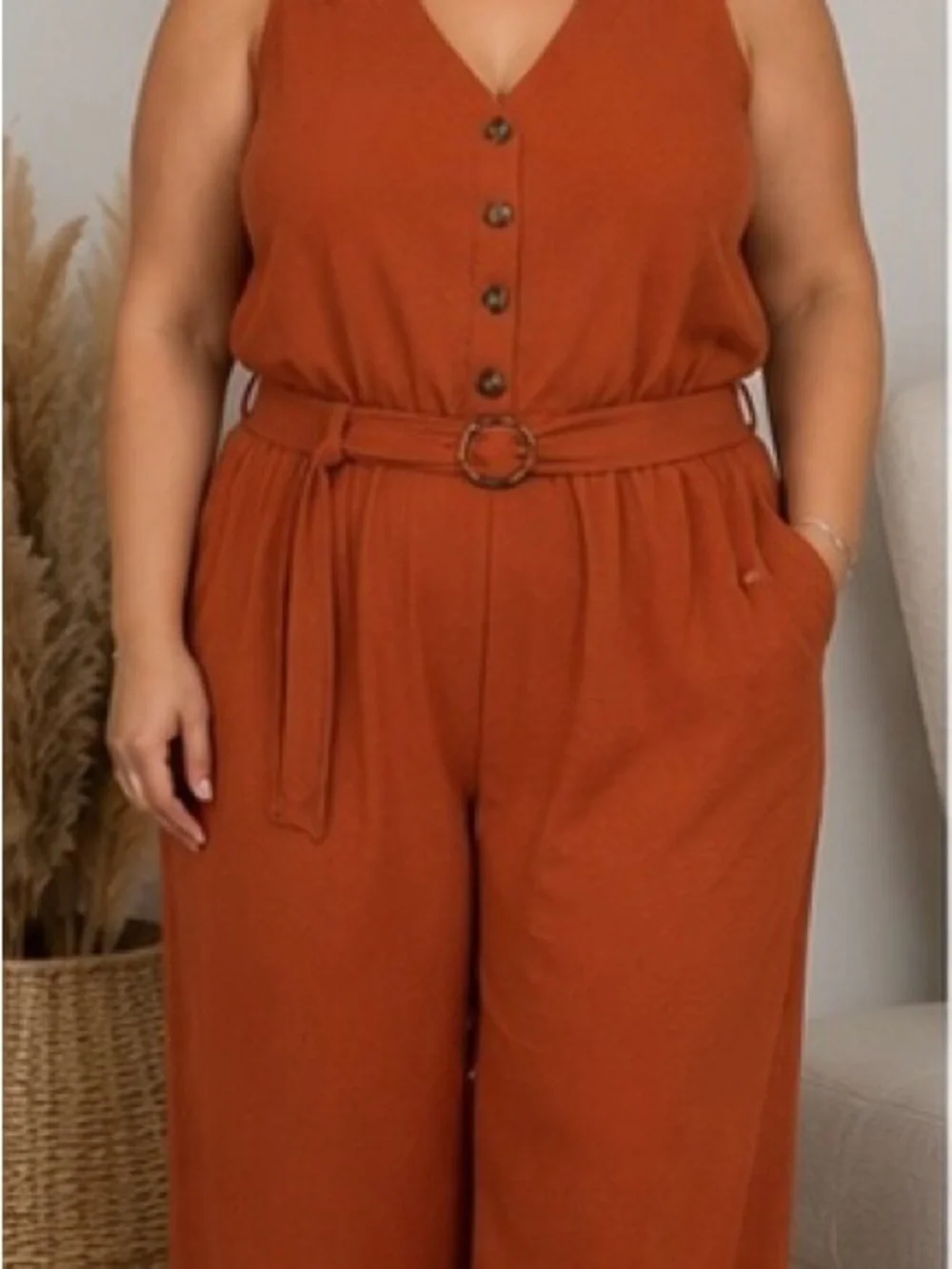Alice Blue Women’s XL Terracotta Wide Leg Jumpsuit Sleeveless Belted