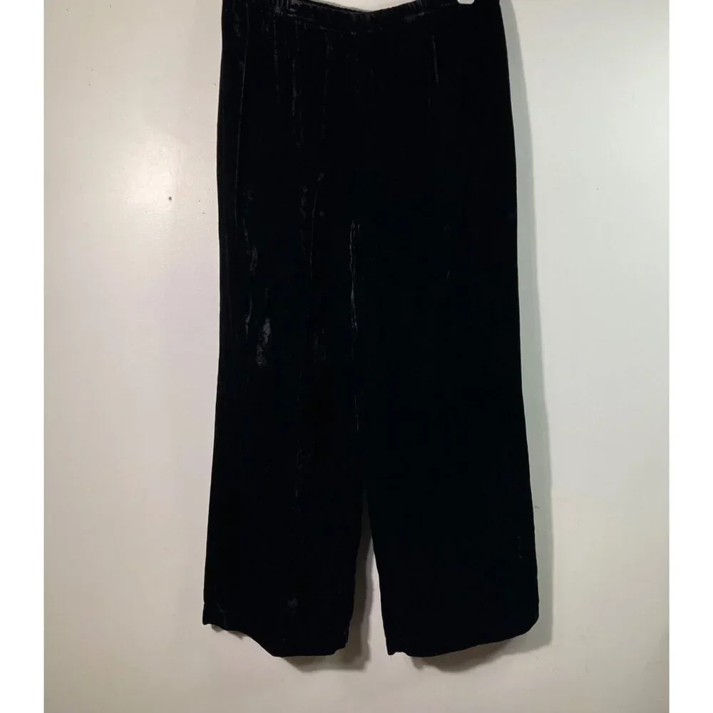 Womens Vintage J Jill Velvet Wide Leg Pants L Black‎ Rayon Side Zip