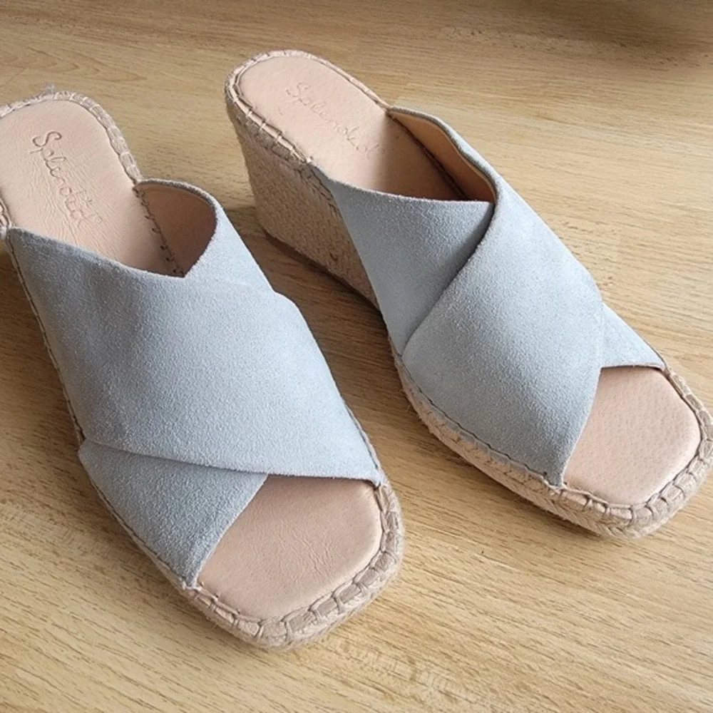 NWT Splendid Britt Light Blue Suede‎ Espadrille Wedge Sandals Womens  Size 10