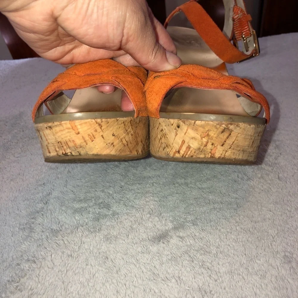 MICHAEL Michael Kors Orange Suede Amber Cork Wedge Ankle Strap Sandals