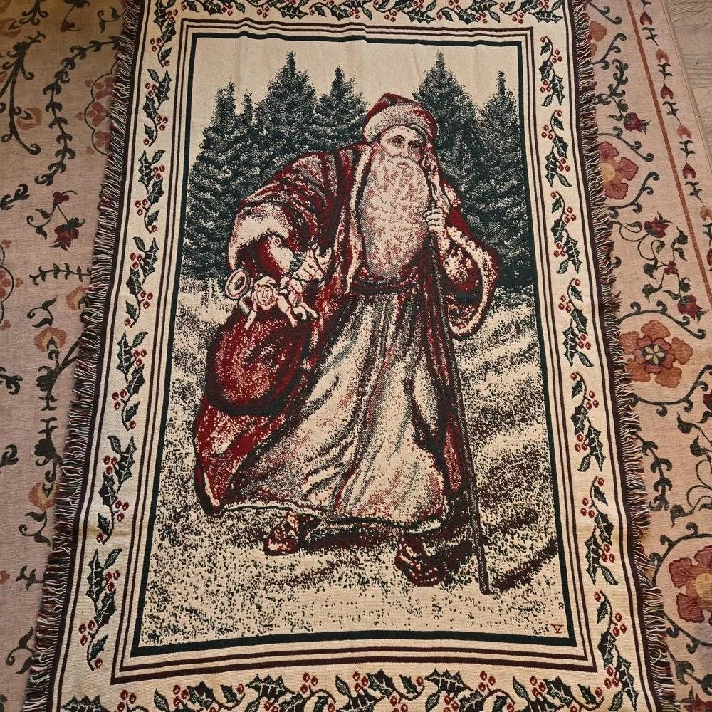 Cotton Elegance 100% Cotton Jacquard Throw Blanket Santa Xmas 46