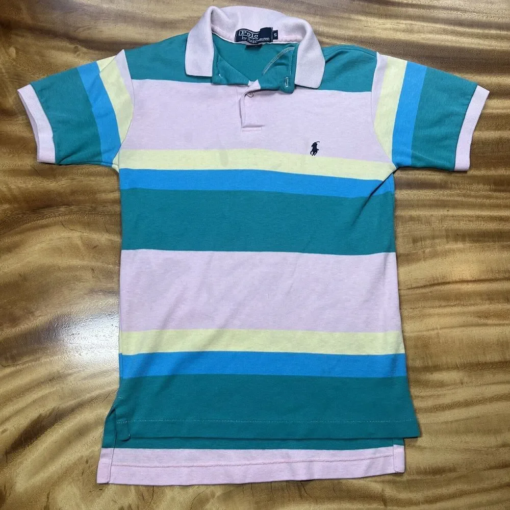 Ralph‎ Lauren Rugby Small Green Pink Blue Striped Made In USA READ!