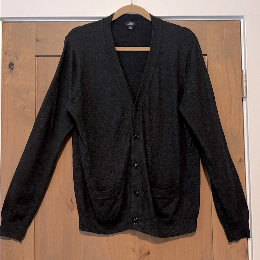 J. Crew Button Down Cardigan Womens M V neck Cashmere blend Grey Preppy Grandpa