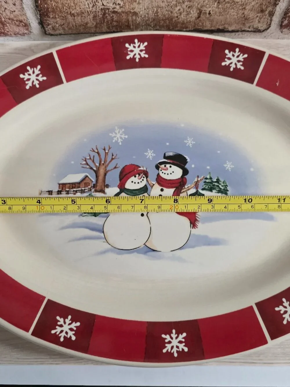 Snowman Couple Oval Platter  14