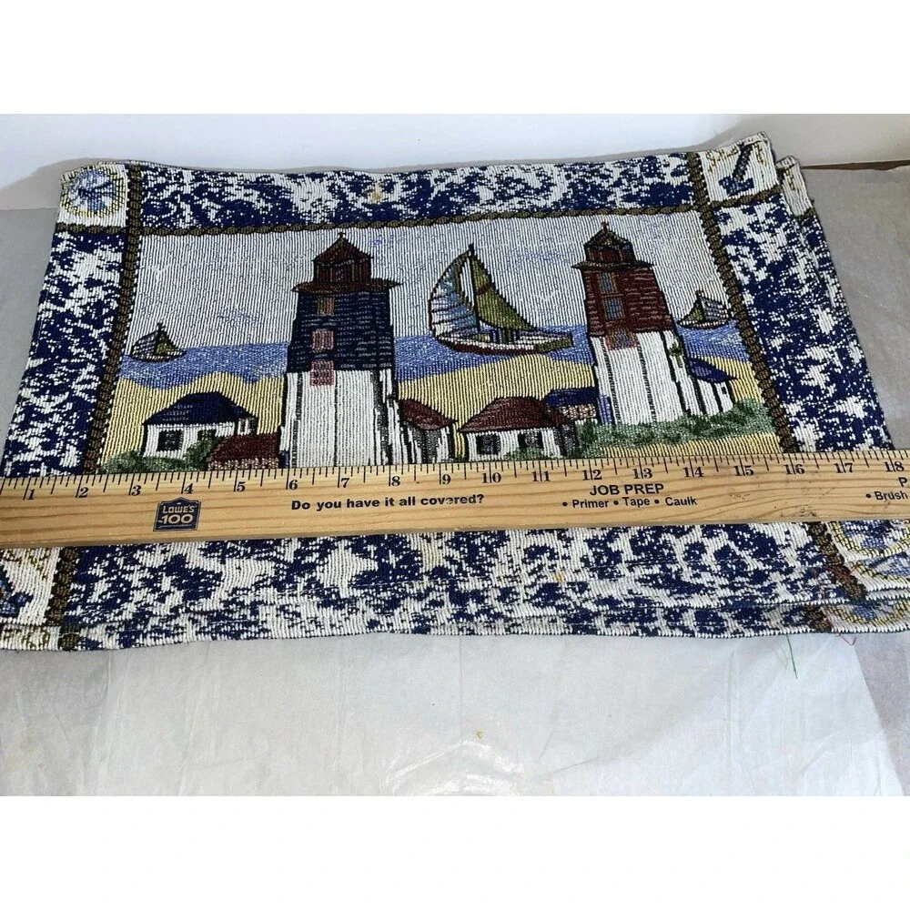Set of 6 Nautical Tapestry Placemats Lighthouse Sailboat Coastal Beach House