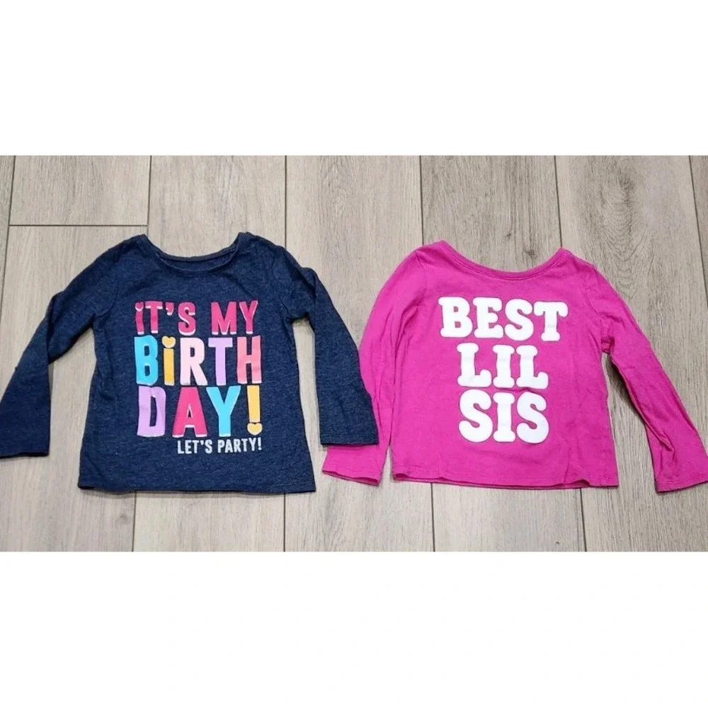 2 Graphic Longsleeve Tshirts Girls Toddler Size 2T Birthday &‎ Little Sister