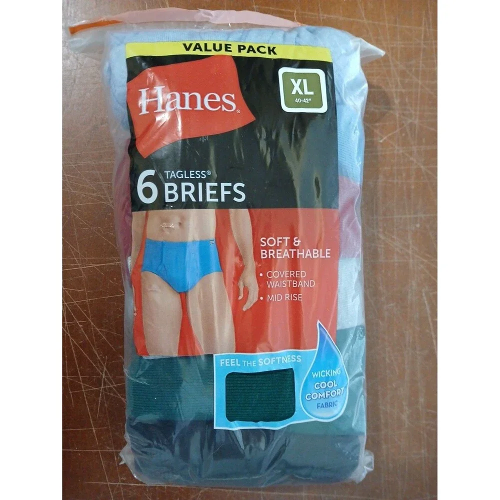 Hanes Men's 6-Pack Tagless No Ride Up Briefs X-Large Assorted Solids 6-pack New