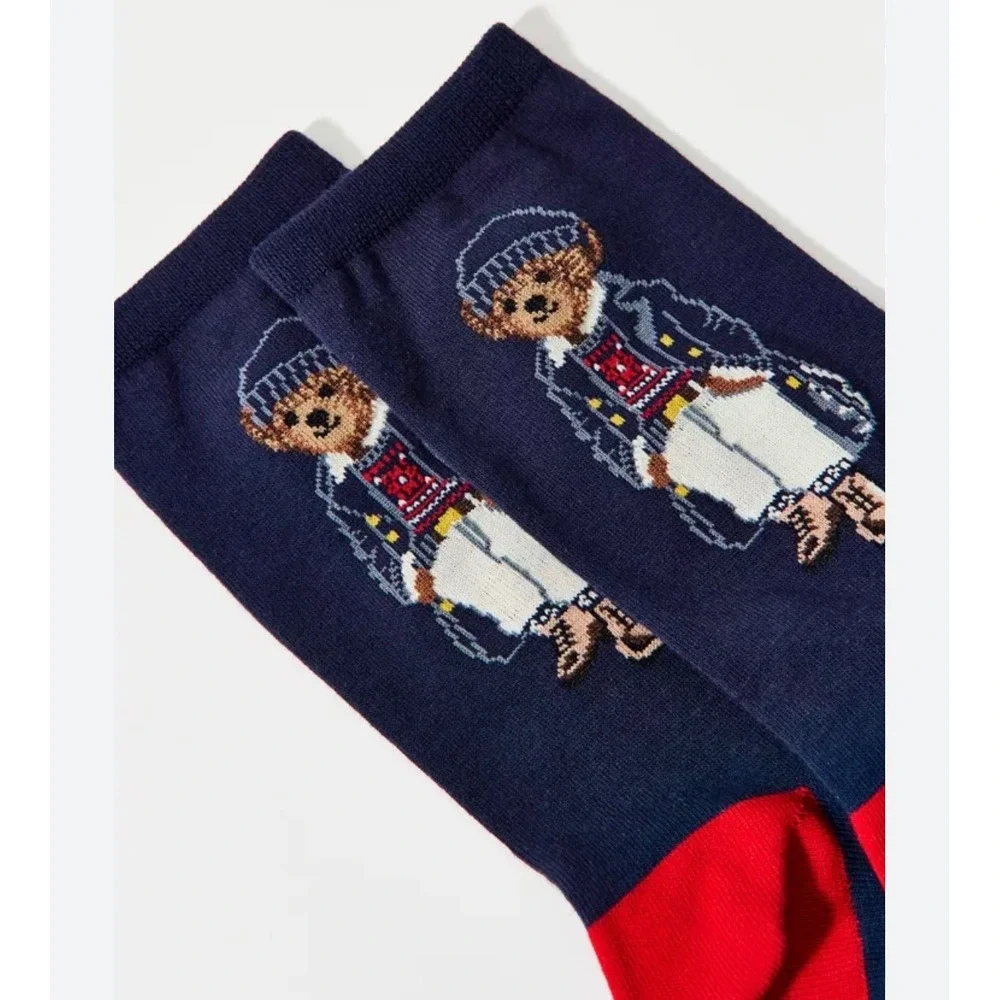 Polo Ralph Lauren Womens Size 9-11‎ Polo Bear Crew Socks Navy Red Winter NWT
