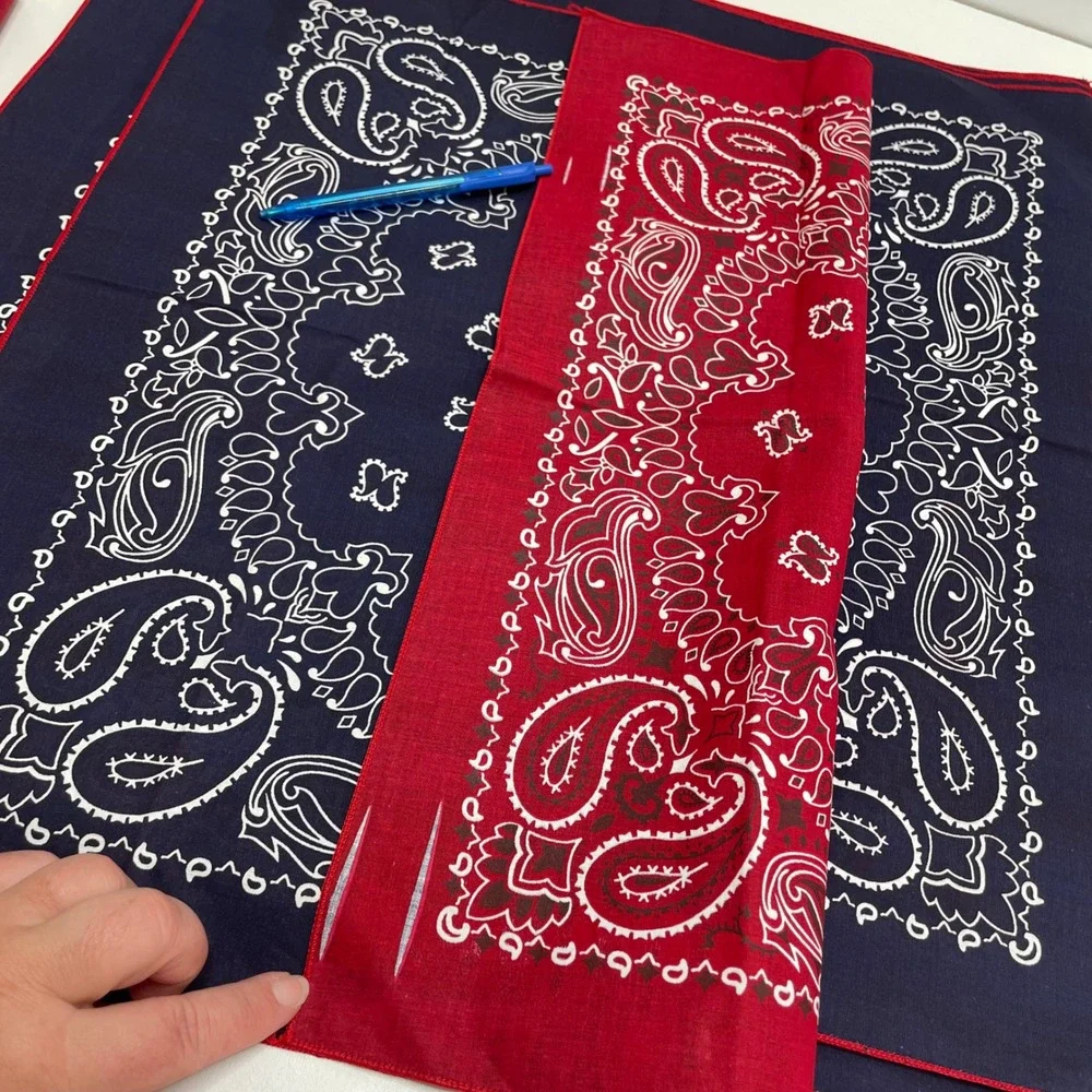 Lot of 10 Pc Vintage Hav-A-Hank Paisley Bandanas Red Navy Blue Cotton Made USA