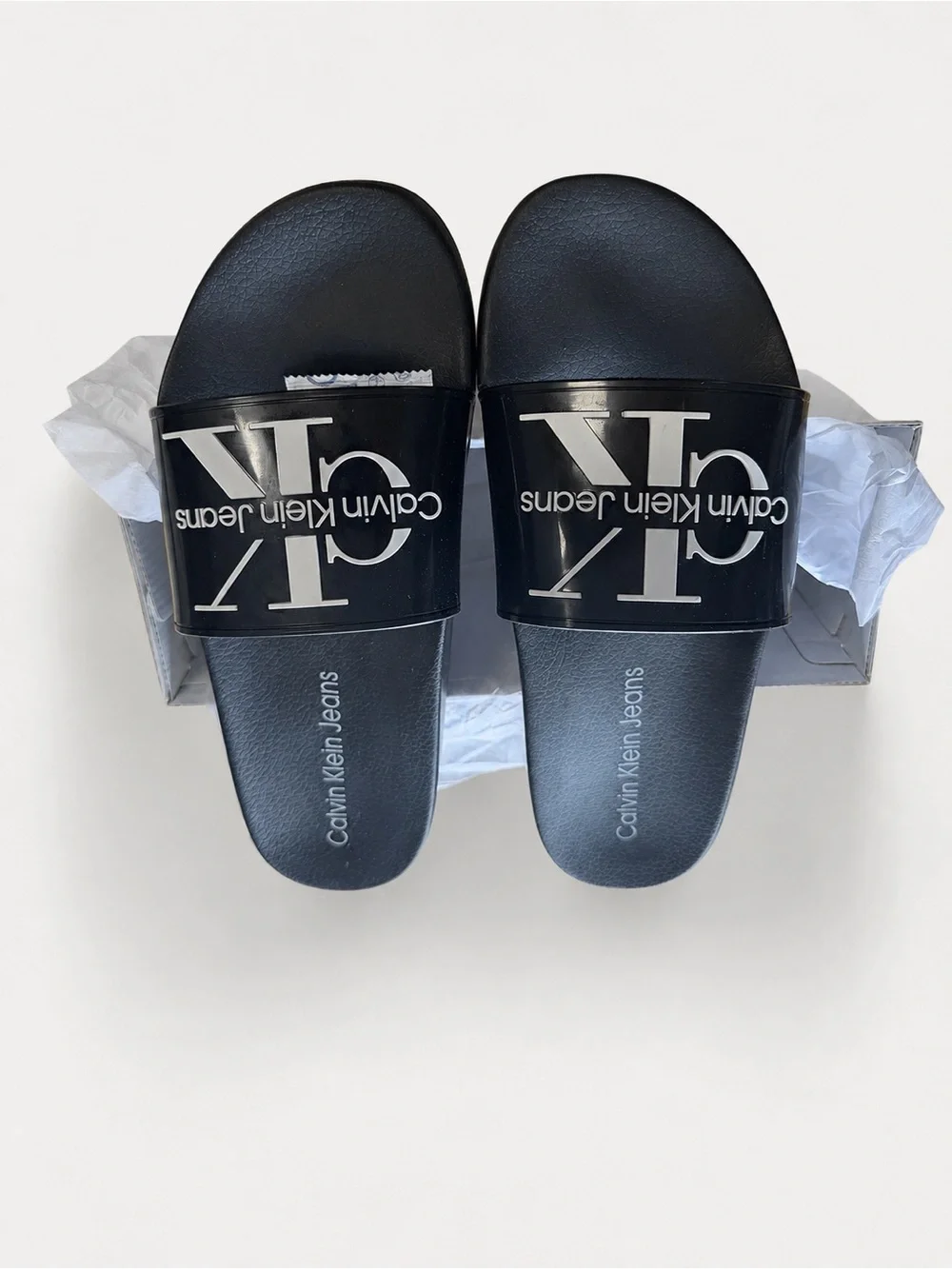 Calvin Klein Jeans Avett Monogram Black Slides Men’s Size 12