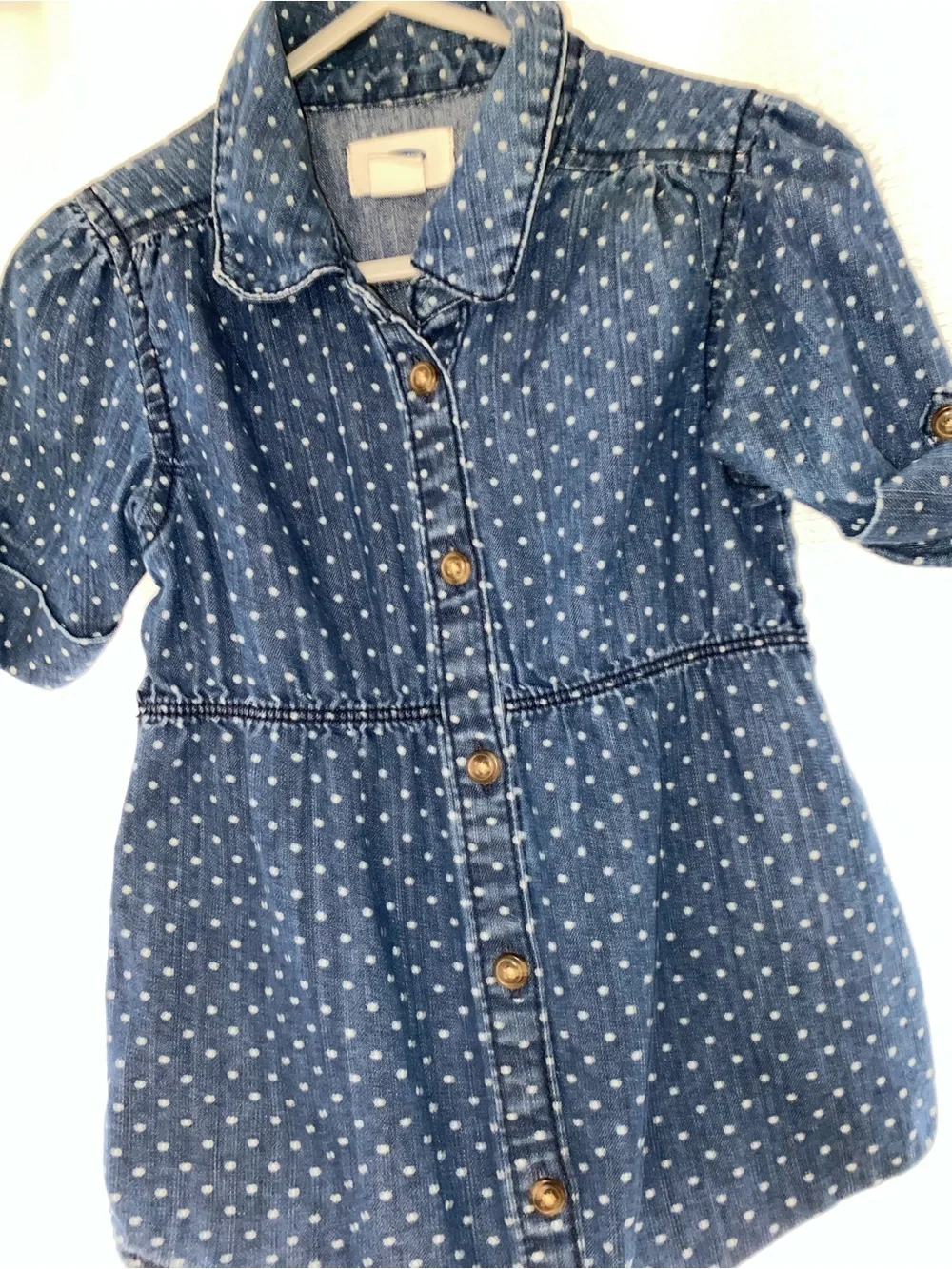 Old Navy Blue Denim Polka Dot Button-Down Dress
