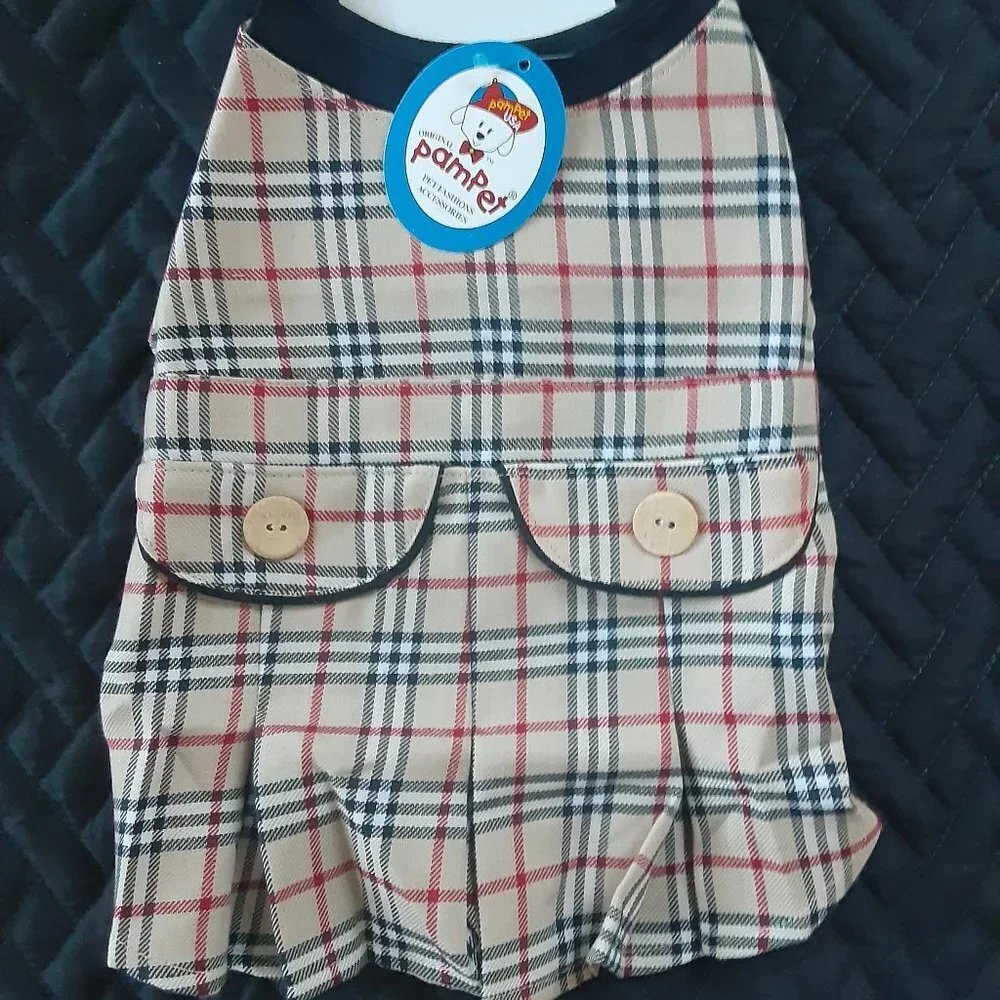 Tan Plaid Dog Dress For Small Dogs Size 4