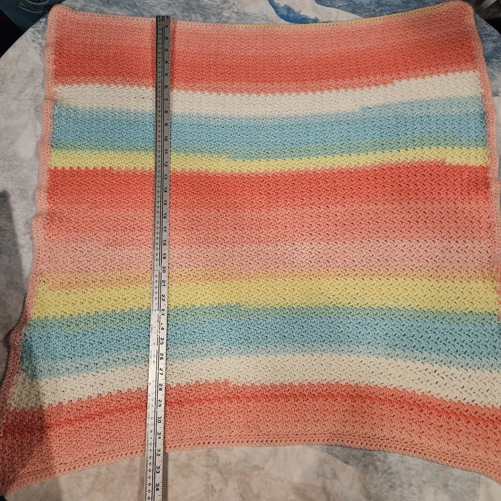 Handmade Crochet Baby Blanket Pastel‎ Rainbow Afghan Pink Blue Yellow 32