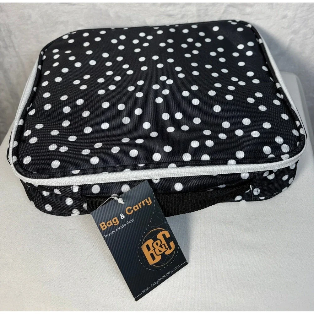 Bag & Carry Versatile Travel Cosmetic Bag Black White Dot Hanging Organizer NEW